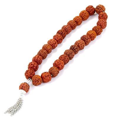 Rudraksha Slip Mala, 27 Beads on Silver Chain